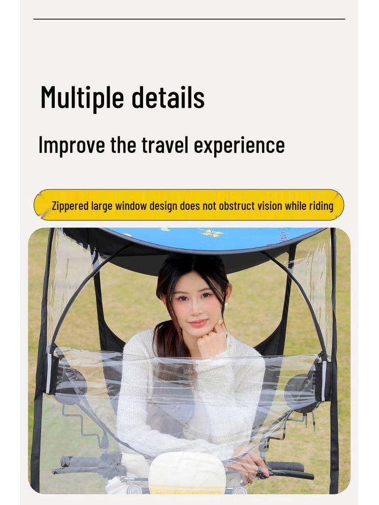 Detachable Electric Car & Motorcycle Umbrella: Rainproof & Windproof Sunshade Canopy with Quick Release, Cartoon Design