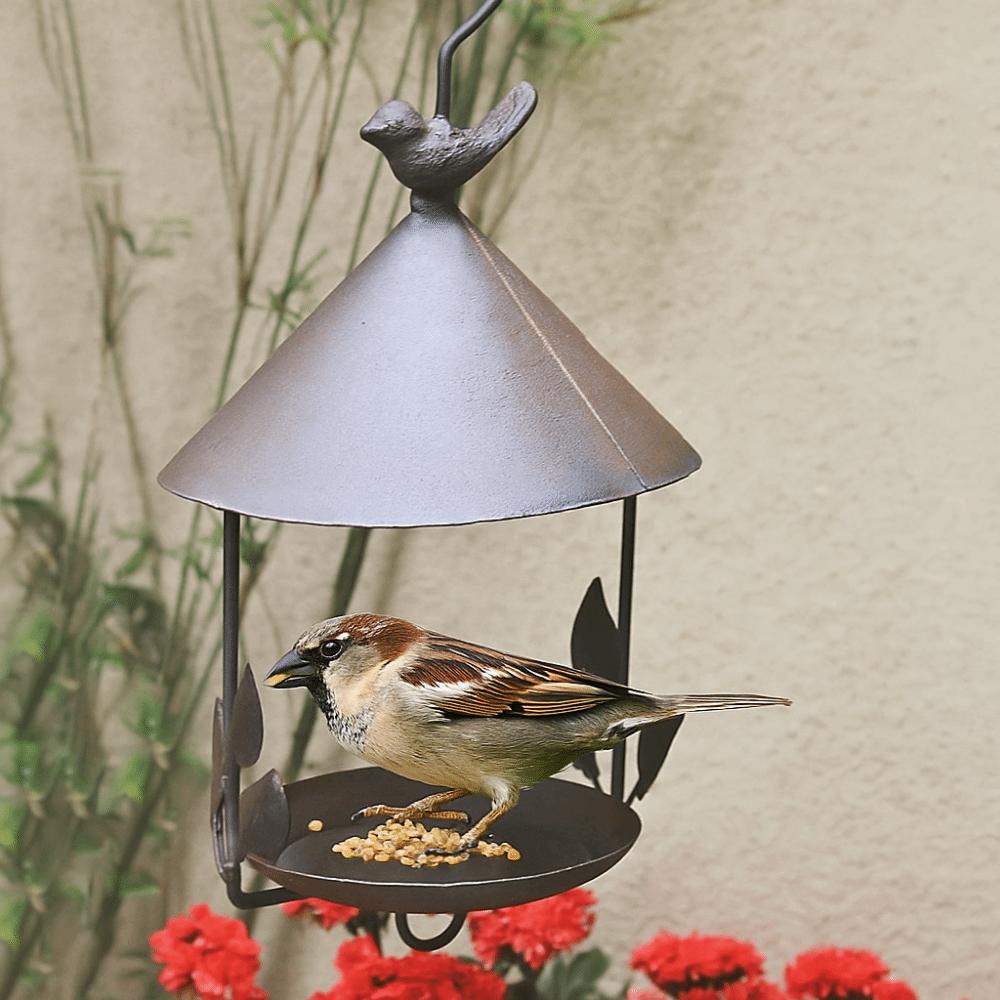 Windproof Bird Feeder Iron Bird Feeding Dish Garden Decor Bird Food Dispenser  Drinking