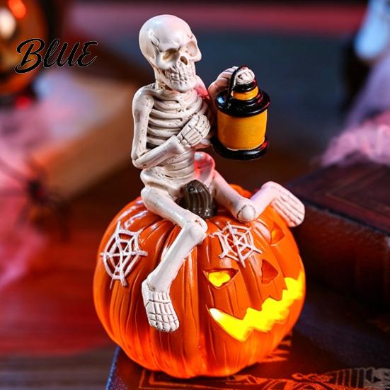 Skeleton Figure for Halloween Pumpkin Figurine LED Light-Up Decorative Lantern Spooky Ornament Holiday Decoration Parties & Ghost Festivals