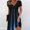 Zomer Mode Dames V-hals Korte Mouw Kleurrijk Patroon Bedrukt Jurk Sexy Korte Rok Jurken