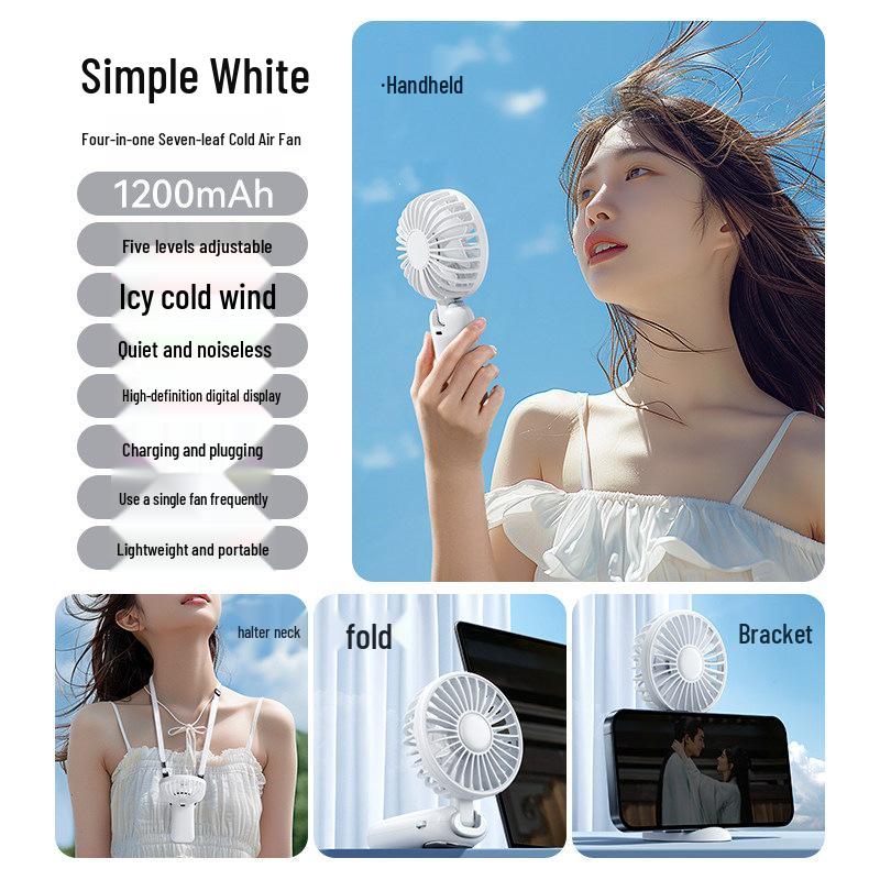 Portable Mini Rechargeable Handheld Fan: Foldable, Desk, or Neck-Hanging 1200mAh All-Day Cooling No Sweat