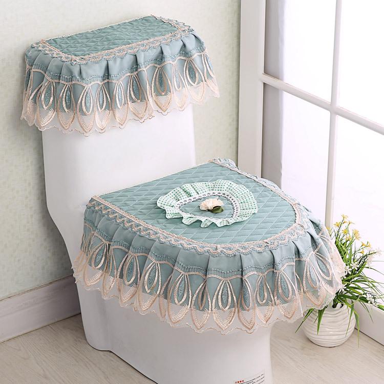 

3pcs European Jacquard Toilet Seat Mat Seasonal Universal Lace Toilet Cover Zipper Style Large Skirt Closestool Cover Cushion