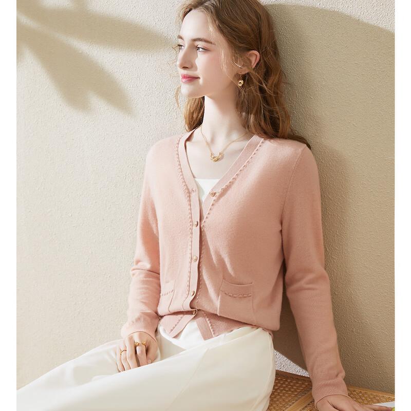 

TUHUANG Women s V-Neck 100% Wool Cardigan with Pockets XL