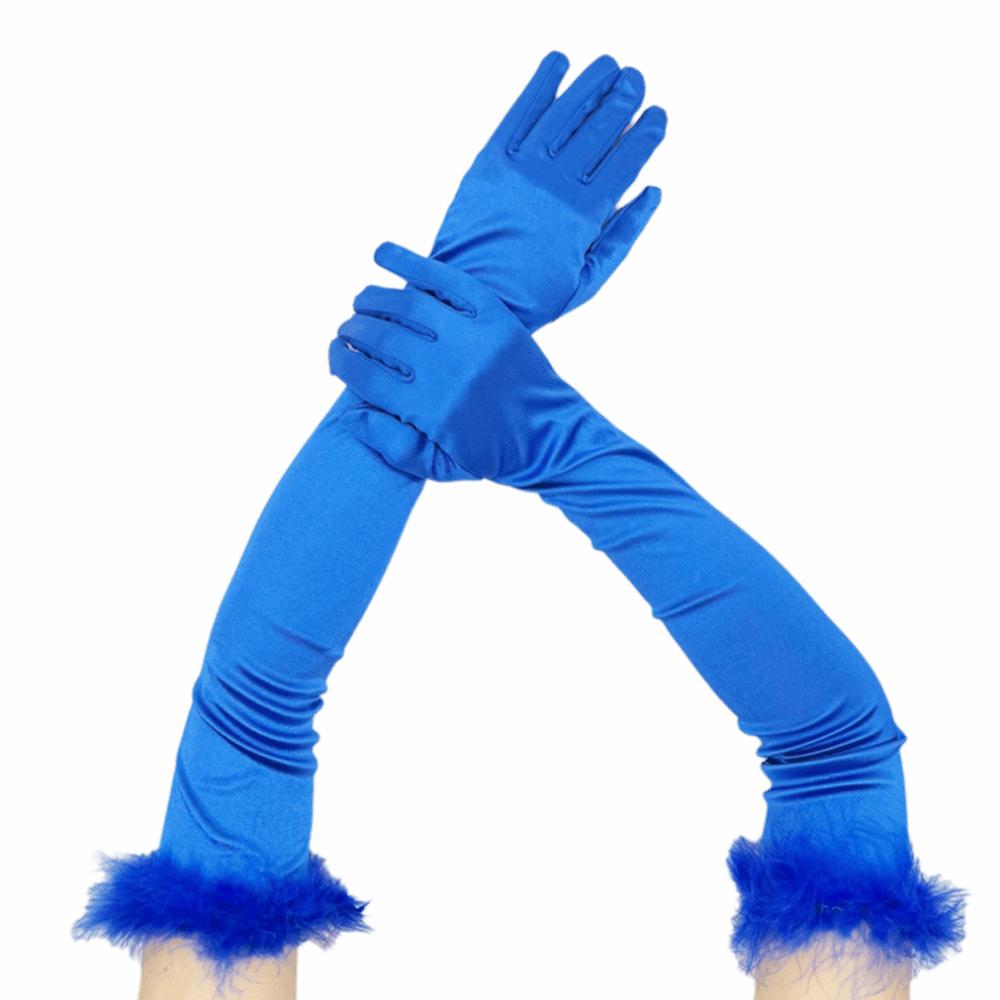 

Атласные женские длинные пушистые перчатки Элегантные женские перчатки для косплея Свадебные аксессуары