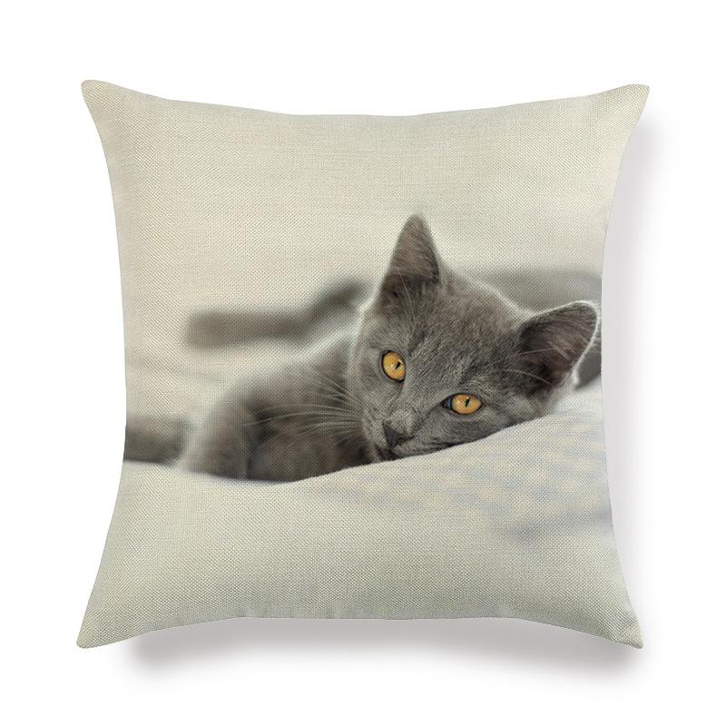 Cartoon Cat Pattern Series Super Soft Cotton and Linen Material Pillow Cover for Home Sofa Decoration Pillow Cover