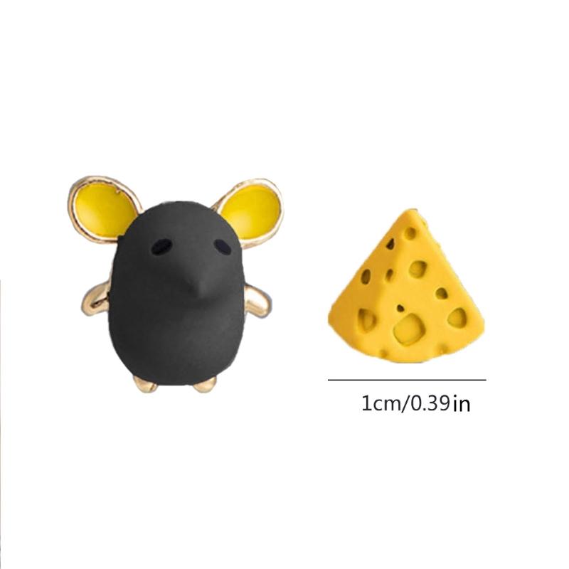 Cute Mouse and Cheese Earrings Adorable Style Asymmetry Earring for Animal Cartoon Ear Clips Earrings Jewelry Ornament