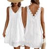 European and American loose casual solid color V-neck lace sleeveless A-shaped skirt 2026 new medium elegant skirt