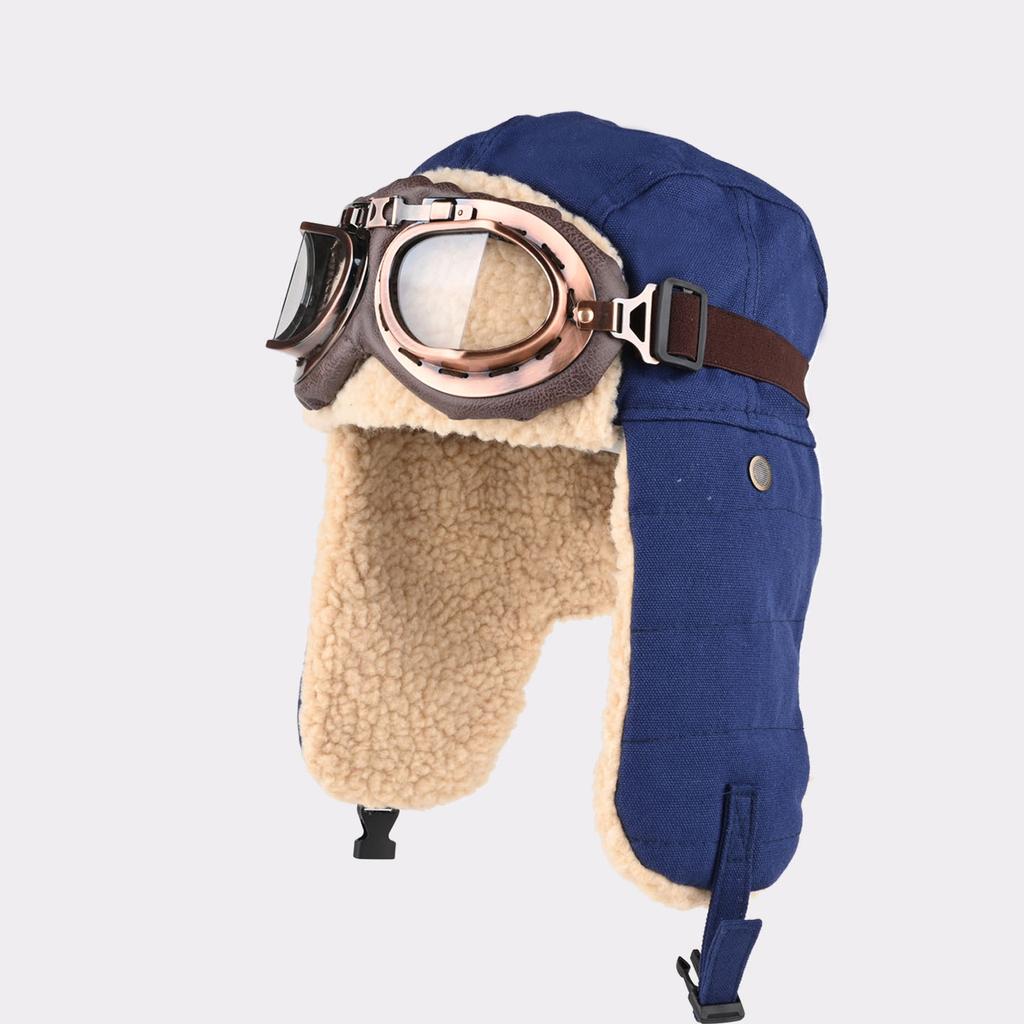 Retro pilot hat men's and women's winter ear protection warm hat outdoor glasses locomotive thickened cotton hat