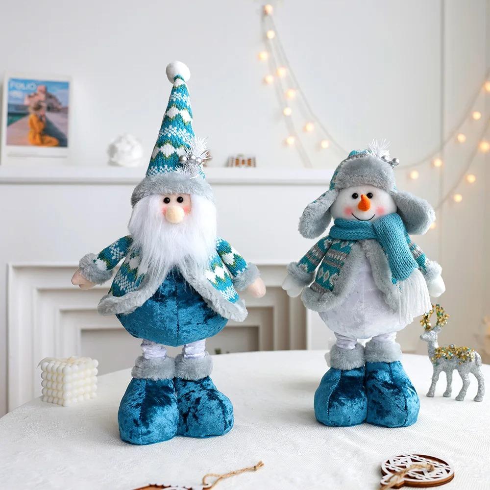 Cute Santa Claus Retractable Doll Blue Merry Christmas Decoration Party Favors