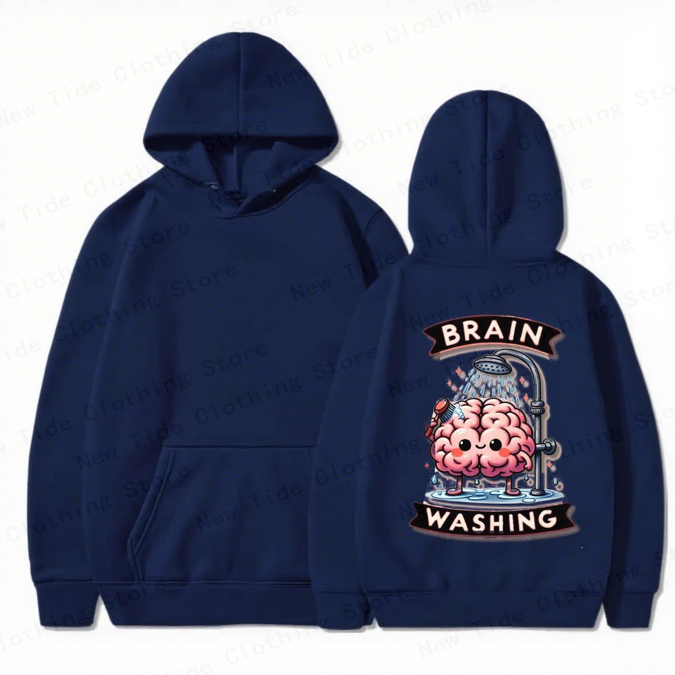 

Men s Cotton Hoodie For Autumn Winter With BRAIN WASHING Slogan & Cute Brain Graphic, Perfect For Trendy Cold - Weather Style 3XL
