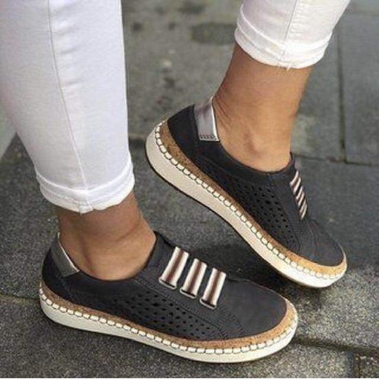 Women Hollow Out Perforated Slip On Loafers Tassel Decor Thick Sole Breathable Casual Walking Flats