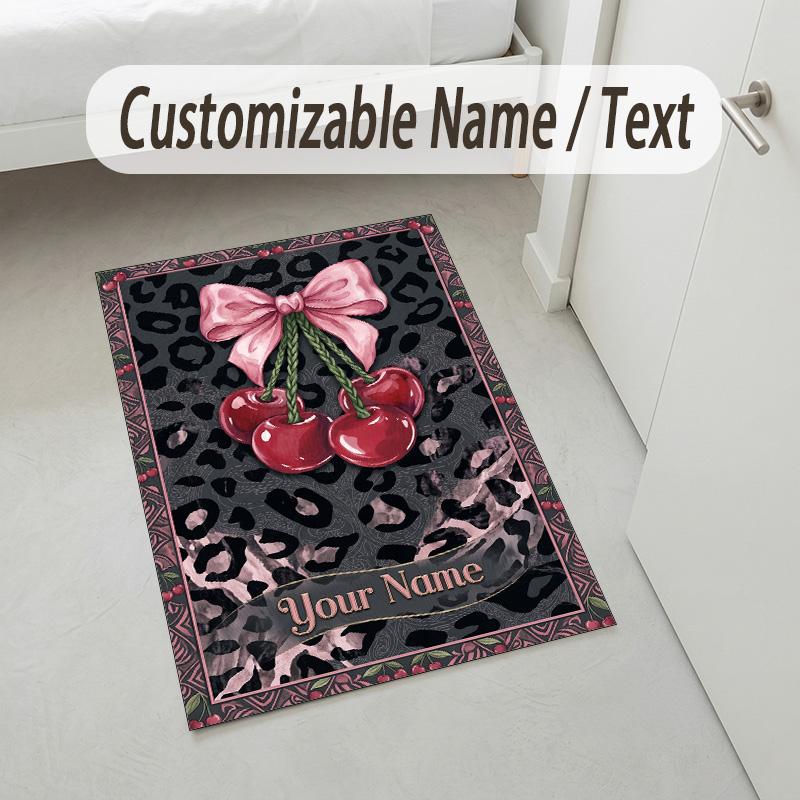Cherries Disco Ball Theme Soft Crystal Velvet Rug Custom Name & Text Print Non Slip Floor Rug for Bedroom Living Room