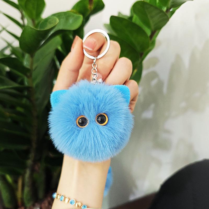 Rex Rabbit Fur Bow Cat Pendant Keychain Kitten Ornament