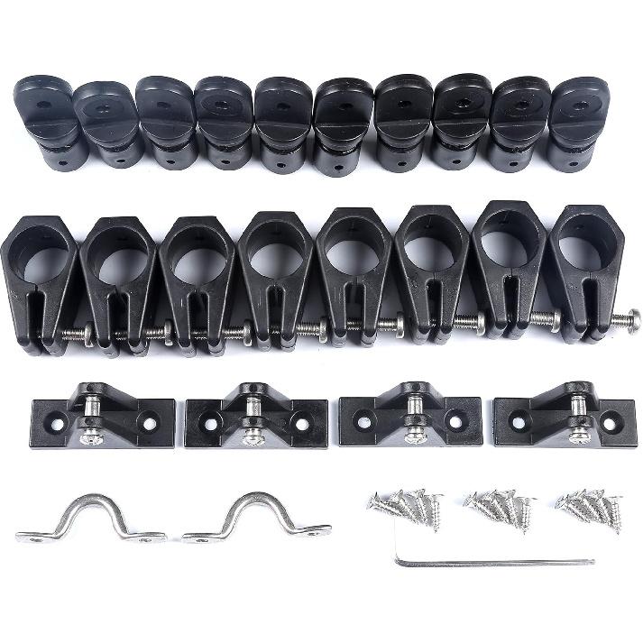Mxeol Boat Top Fittings Hardware Combo Black Nylon Bimini Caps Jaw Slides Deck Hinges Pad Eye w/Screws