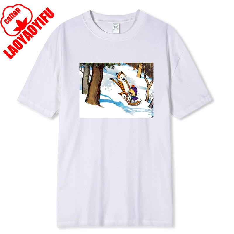 Vintage 90s Calvin Hobbes Tshirt Comic Strip Kawaii Friend Clothes Men Women Simple Casual Fashion Tees High Quality Cotton Tops