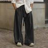 INCERUN Men's Elastic Waist Smooth Shiny Long Wide Legs Pants Trousers and White Semi-Sheer