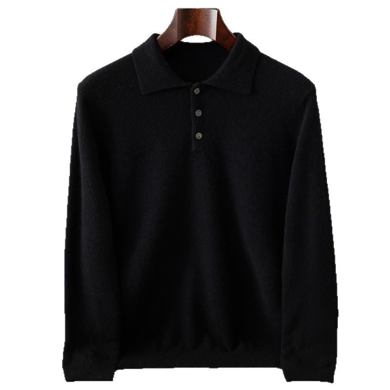 Autumn And Winter New Polo Shirt Cashmere Men'S Fashion Casual Pullover Lapel Long-Sleeved Versatile Top