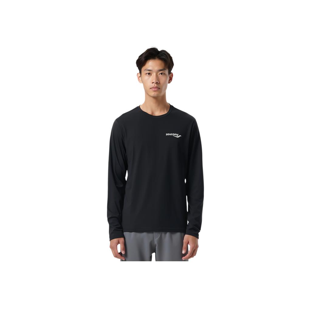SAUCONY Solid Color Logo Round Neck Pullover Running Knit Quick-Dry Skin-Friendly Breathable Long Sleeve T-Shirt Men Tops Black SC2230118A-BK01