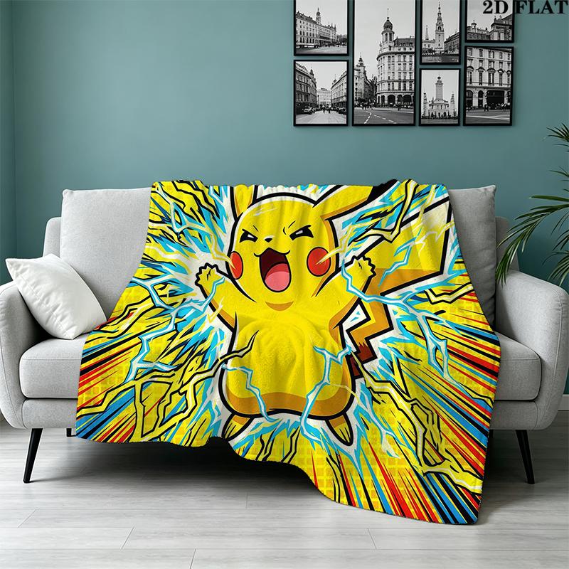 Custom Name,Pikachu Printed Flannel Blanket, soft throw for bedroom sofa, washable, Christmas present, great gift.