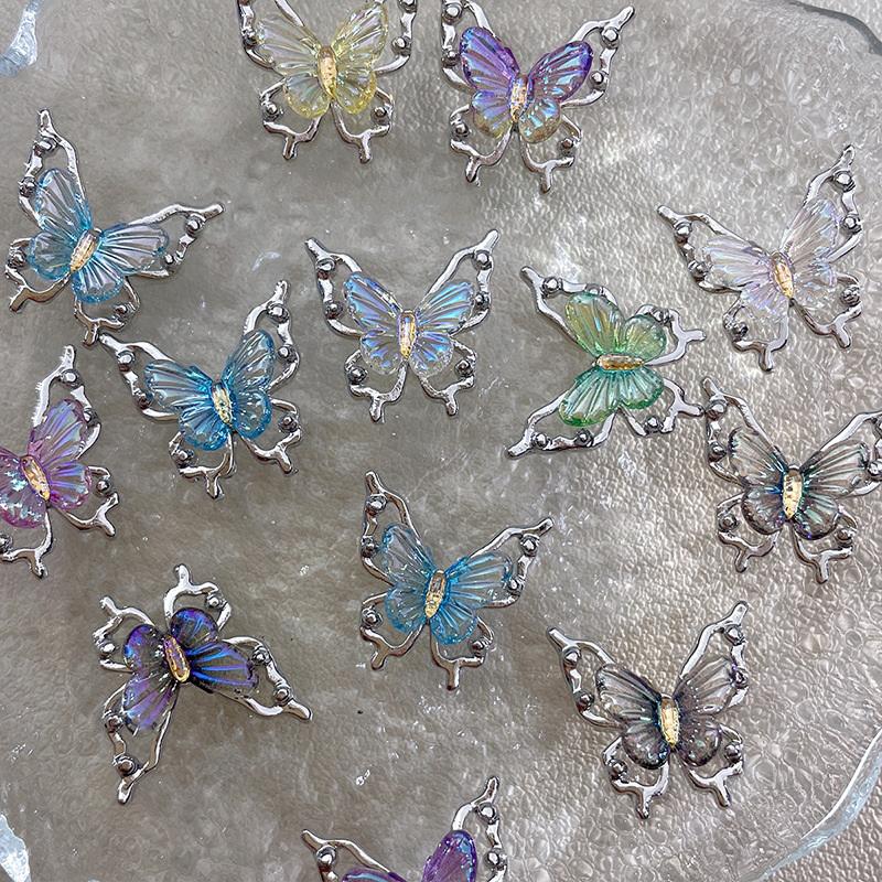 10Pcs Glitter Nail Charms Butterflies 3D Alloy Colorful Gradient Butterfly Nail Art Decoration Nail Accessory Supplies