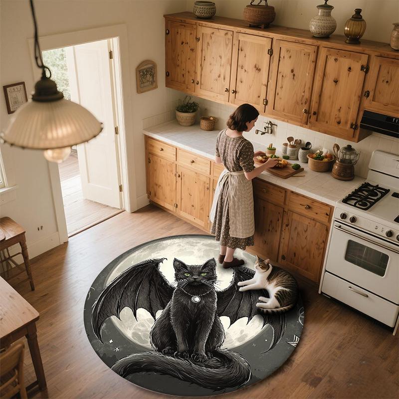 Moon Animals  Round Area Rug,Carpet Rug for Living Room Bedroom Sofa Playroom Decor,Non-slip Floor Mat