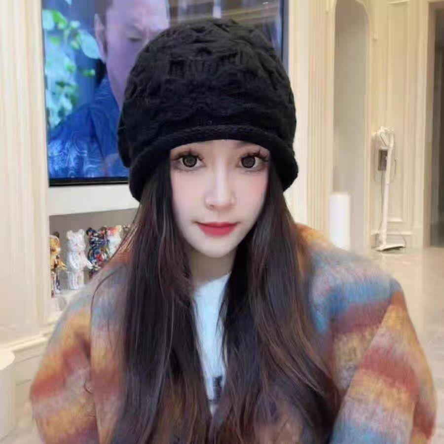 

Жіночий берет ручної в язки гачком у корейському стилі з мохеру - Осінньо-зимовий дизайн з порожнистою квіткою, тепла вовняна в язана шапка M (56-58cm)