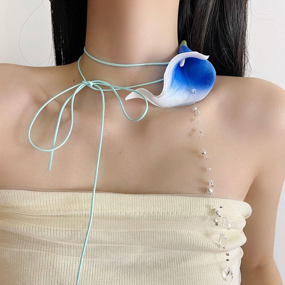 Exaggerated Flower Necklace Wax Rope Floral Clavicle Chain Personalized Flower Choker  Photograph