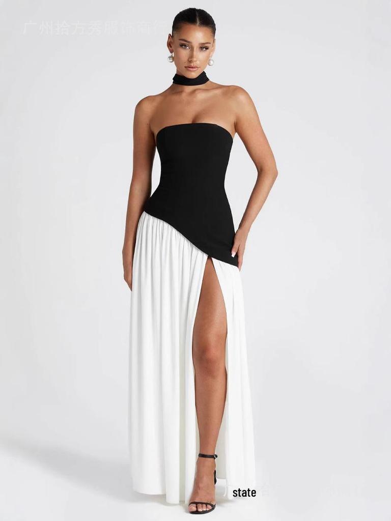 Strapless Long Dress with Slit Skirt