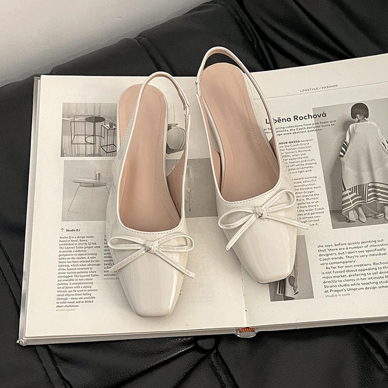 

Fashion temperament bow bag head empty single shoes women s summer new slope heel small square head commuter shoes 39