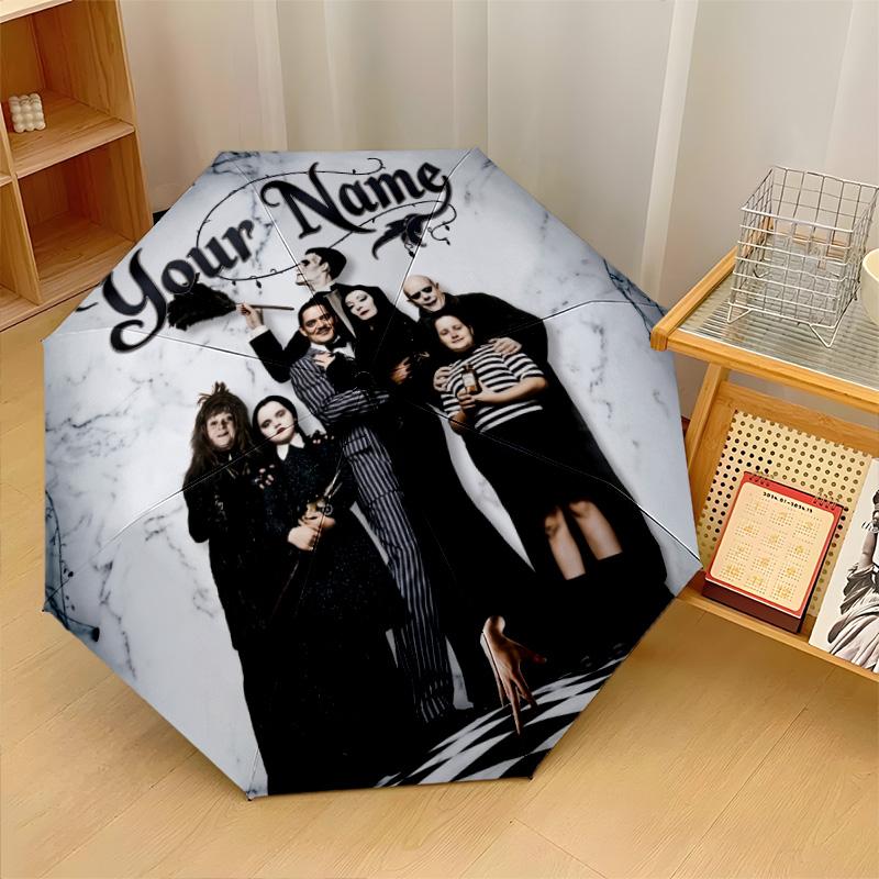 Custom Text Automatic 8 Bone Umbrella, Portable Sun Rain Protection UmbrellaThe Addams Family