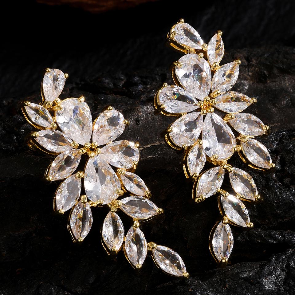 ZAKOL Fashionable Exquisite Leaf Style Copper Zircon Dangle Earring For Women Novel Charm Daily Party Jewelry Gifts