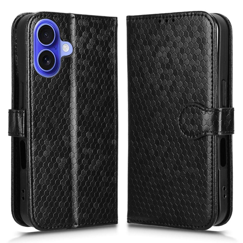For iPhone 16 Wallet Case Dot Pattern Imprint PU Leather Phone Cover