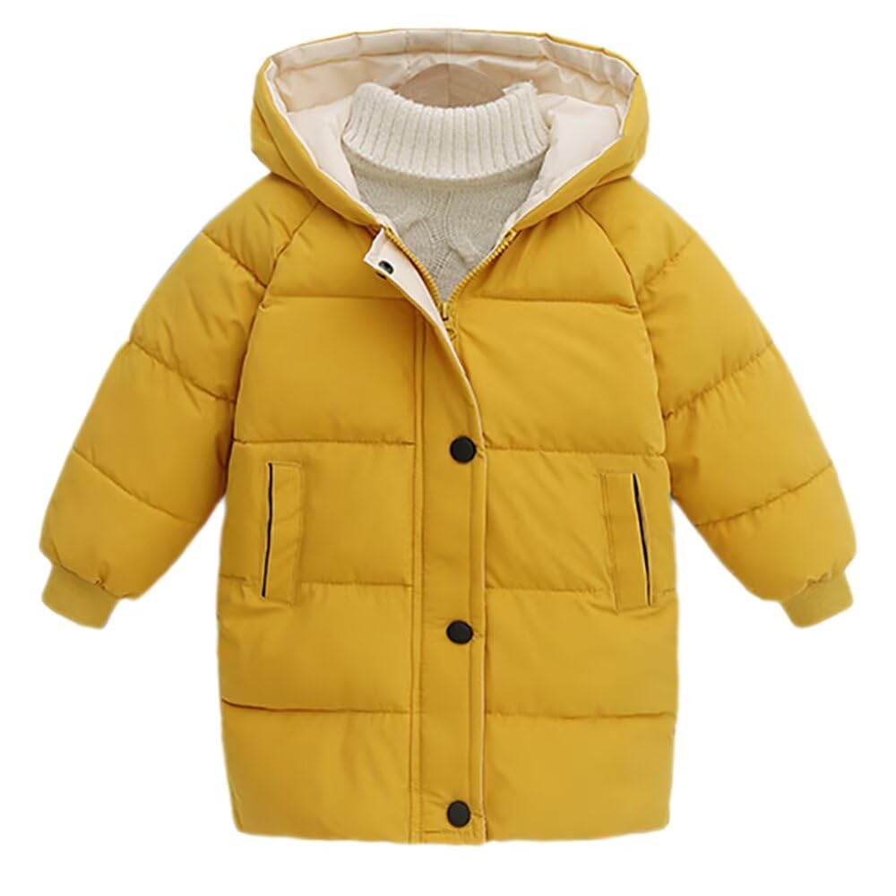 Kuhvvse Down for Girls and Solid Sizes Kids' Jacket, Padded, Boys, Warm, Cold-Proof, Windproof, Winter, Hooded, Color, 90-150 (Size 110, Yellow)