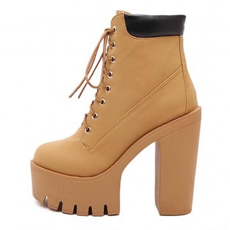 Neueste 2022 Plateau-Stiefeletten Damen Herbst Schnürung Dicke Hohe Absätze Damen Mode Schuhe Damen Freizeit Schuhwerk 358