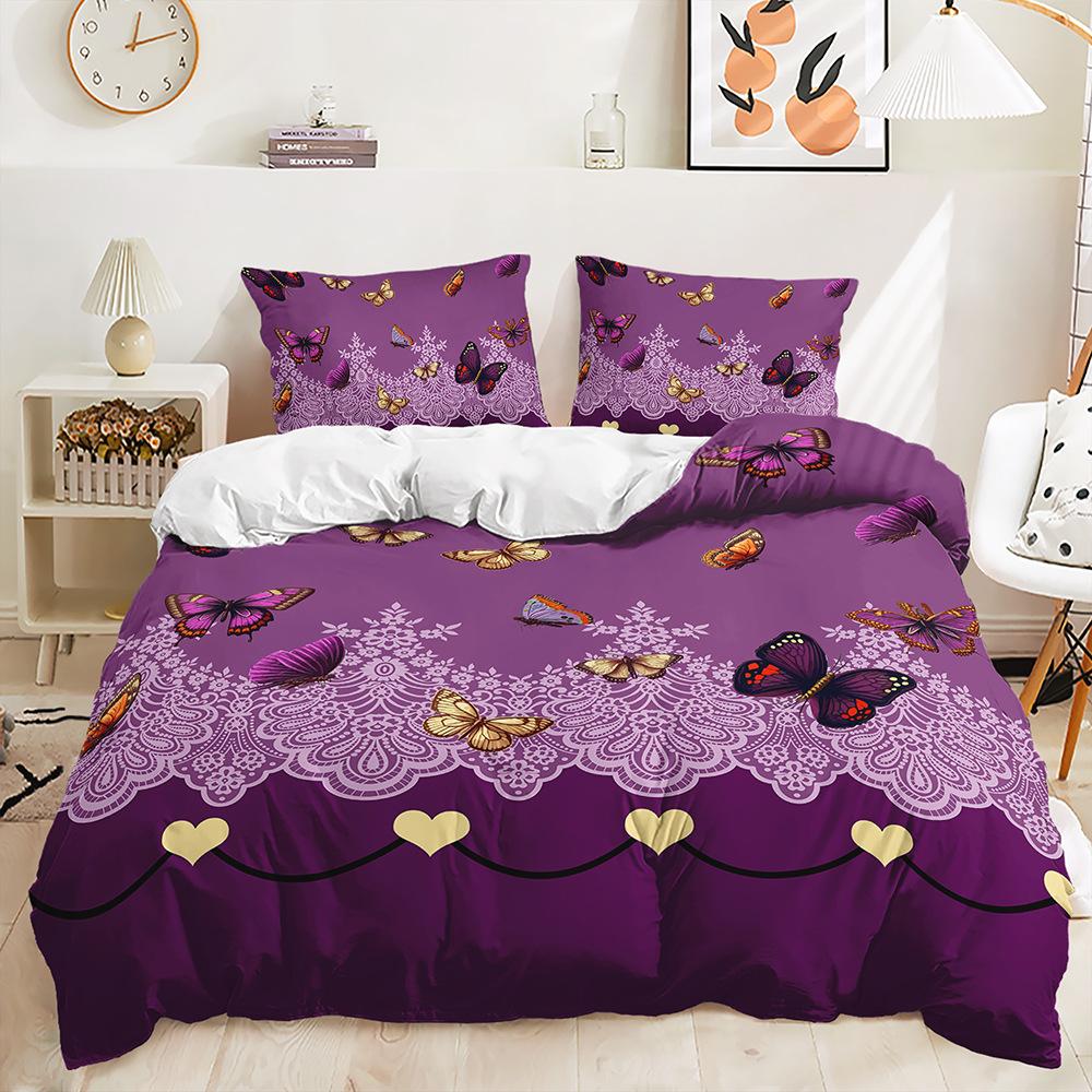 

Three-Piece Quilt Cover Butterfly 3D Digital Printing Kit Bedding Home Textile Two-Piece Set 135 * 200 (two-piece set) 90g