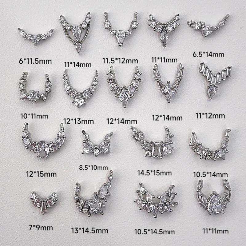 1Pcs Luxury Sparkle Zircon Crescent Shape Pendant Silver Alloy Nail Art  Jewel Decorations Manicure Ornaments