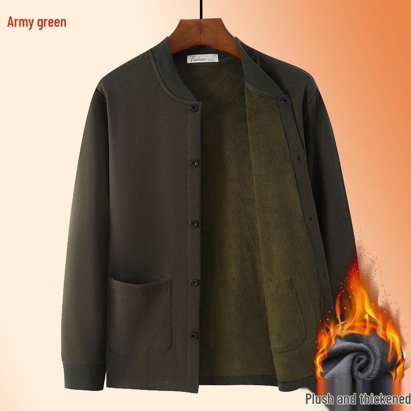 Herren Warme Opa Strickjacke Jacke - Herbst/Winter Samt Knopfleiste für Senioren