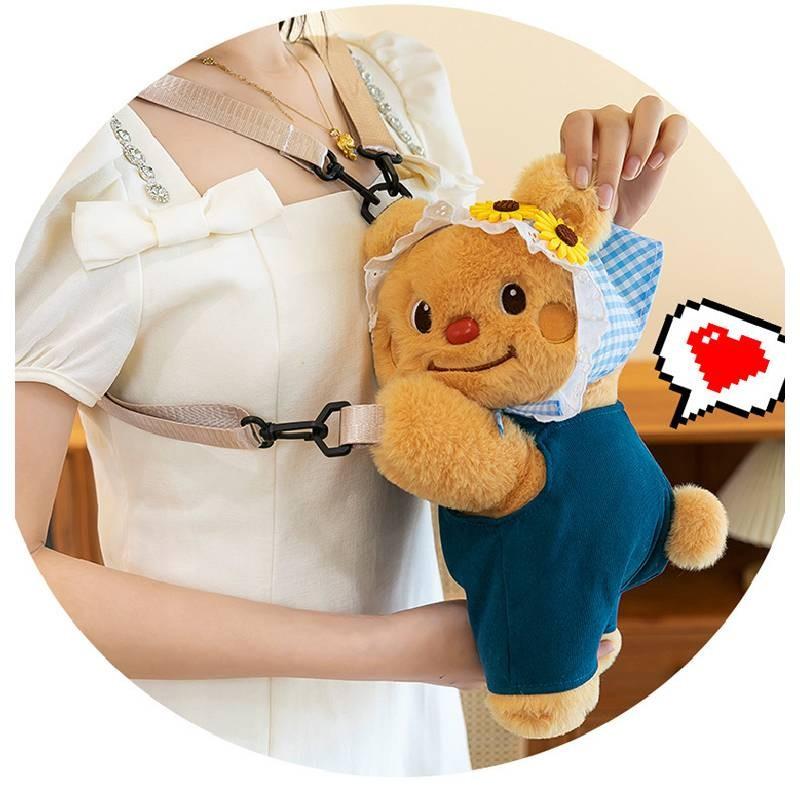 Bear Butter Denim Overalls Plush Backpack Cute Teddy Bear Going Out Shoulder Bag