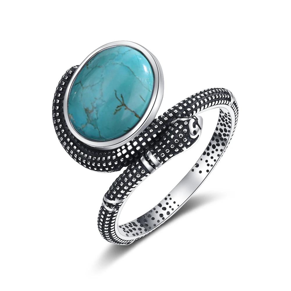 Snake Shaped Vintage Ring Natural Labradorite Ring 10*12MM Turquoise Moonstone Retro Gift for Women Men Fine Jewelry