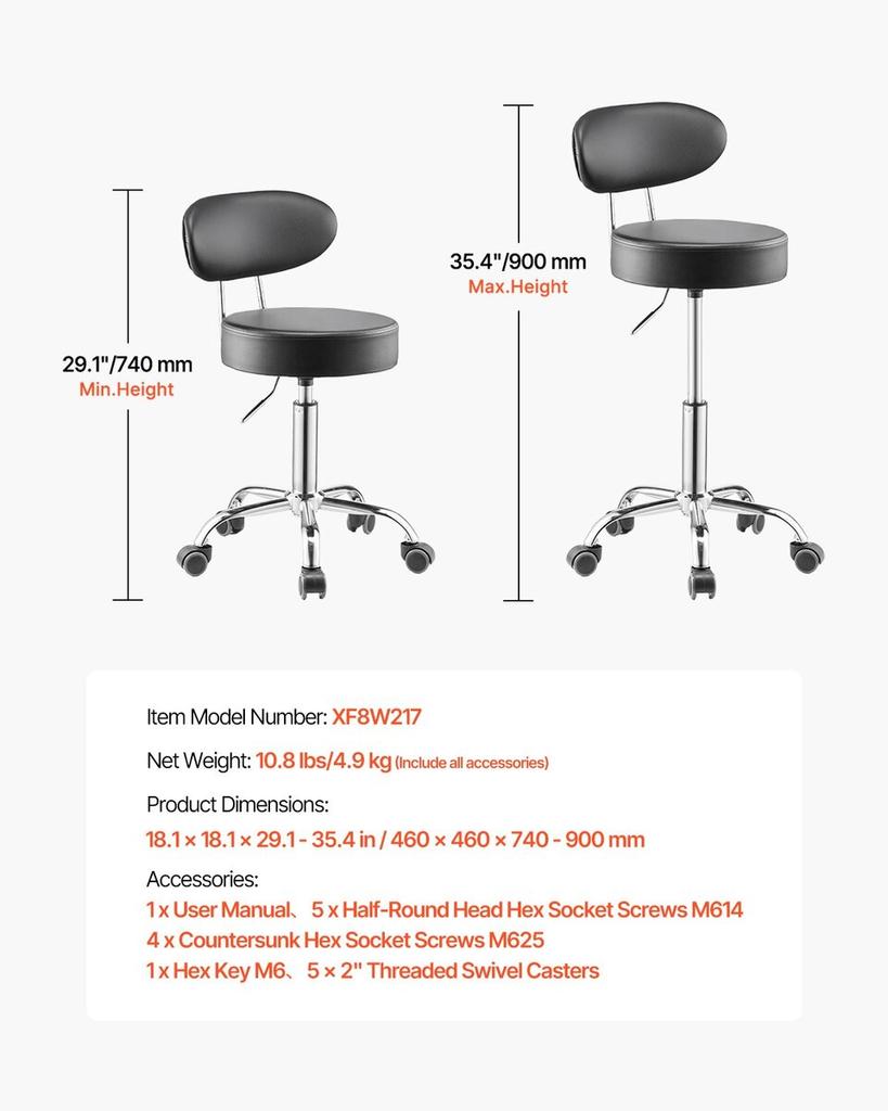 Shop Stool Adjustable Garage Seat 300 Lbs Load with Backrest & Wheels