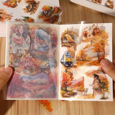 Hot Sale 20 Sheets PET Die Cut Stickers Book Four Seasons Scenery Decorative Scrapbooking Material Diary Album Craft Supplies