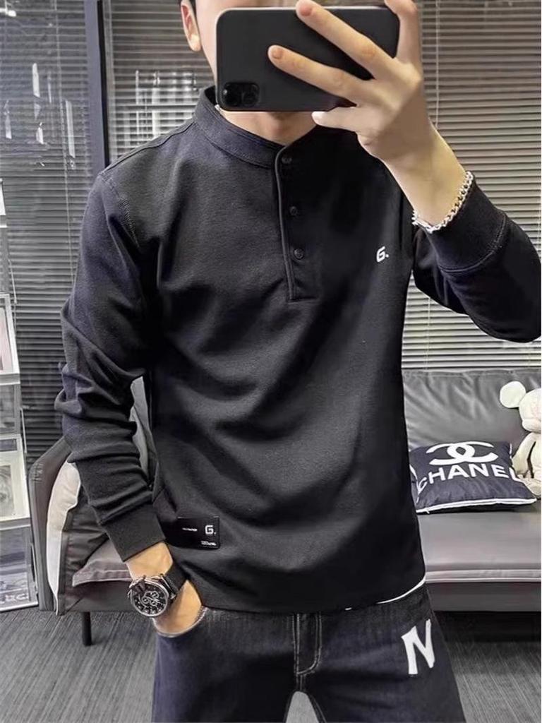 Men's Solid Color Stand Collar Hoodie - Spring/Autumn 2024 Casual Long Sleeve Outerwear