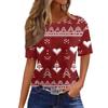 Women's Fashionable Casual Short Sleeve Christmas Print Round Neck Pullover Top