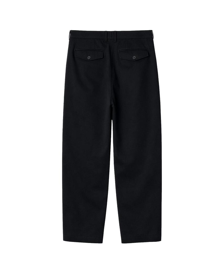 CONNECT KINLOCH Washed Cotton Loose Fit Double-Pleat Pants [Black]