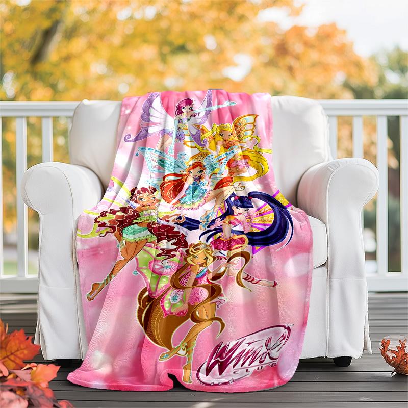 1pc W-Winx Club Theme Blanket - Digital Print, Polyester, Cozy for All Seasons, Perfect for Outdoor, and Travel