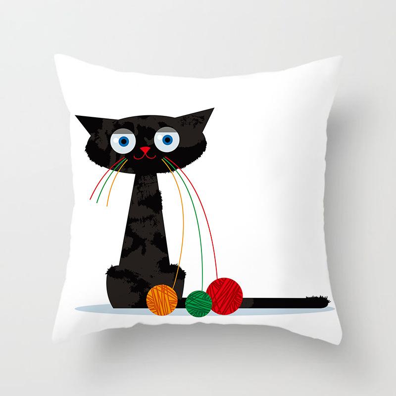 New Cartoon Black Cat Pattern Printed Pillowcase Home Sofa Pillowcase Cushion Cover