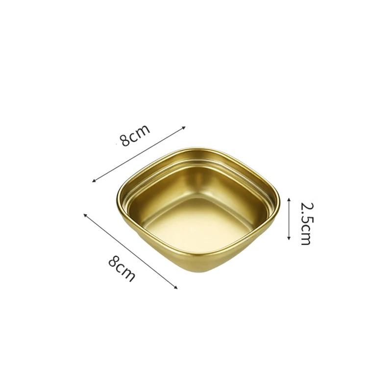

Stainless Steel Gold Seasoning Dish Hot Pot Dipping Bowl Soy Sauce Dish Square Barbecue Snack Plate Kitchen Korean Condiment