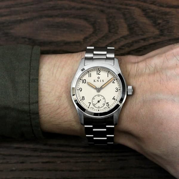KNIS Varnish Made in Japan Zegarek Retro Military Zegarek Szkło szafirowe Wodoodporność 10 ATM Pasek ze stali nierdzewnej Złamana biel Męski KN003-WHSS
