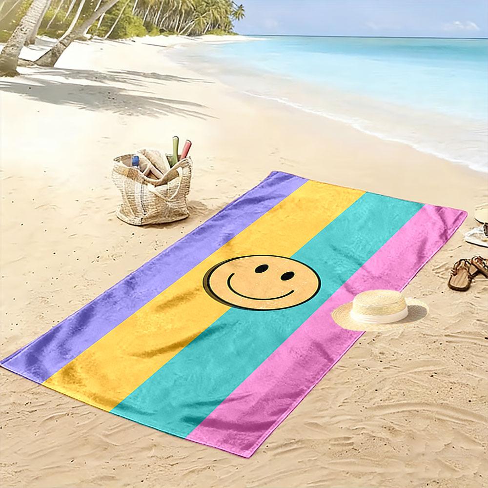 Smiley Face On Color Stripes Beach Towel Quick-drying for Travel Outdoor Sports Jogging Beach and Swimming