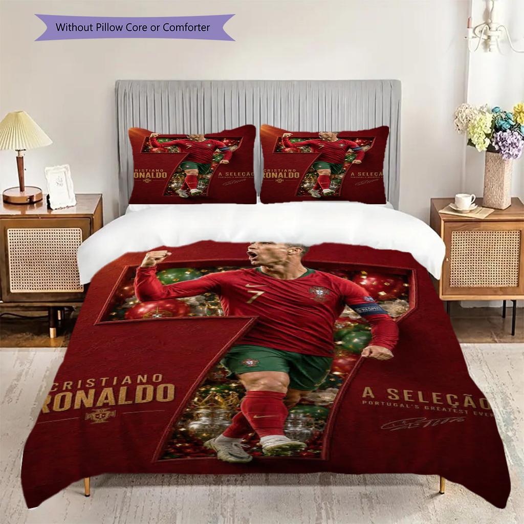 Portugal Football Legend Ronaldo Threepiece Set Without Core 1 Duvet Cover 2 Pillowcase Without Core Christmas Birthday Gift Bedding Set